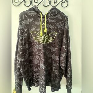 Adidas Black Hoodie silver foil logos with neon green logo